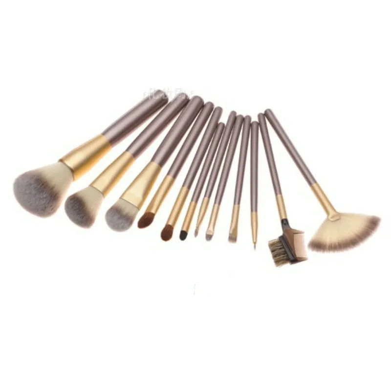 12Pcs Makeup Brush Set Beige Foundation Professional Make Up Brushes Eye Shadow Powder Eyeliner Brush Set Cosmetic Bag