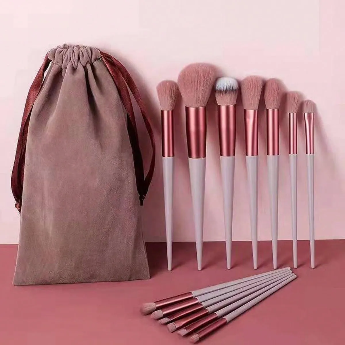 14pcs Makeup Brush Set, Including Coffee-Colored Powder Brush, Blush Brush, Contour Brush, Eye Shadow Brush, Sponge, Makeup Egg, Beginner Essential, Portable Storage Bag, Travel Makeup Tool