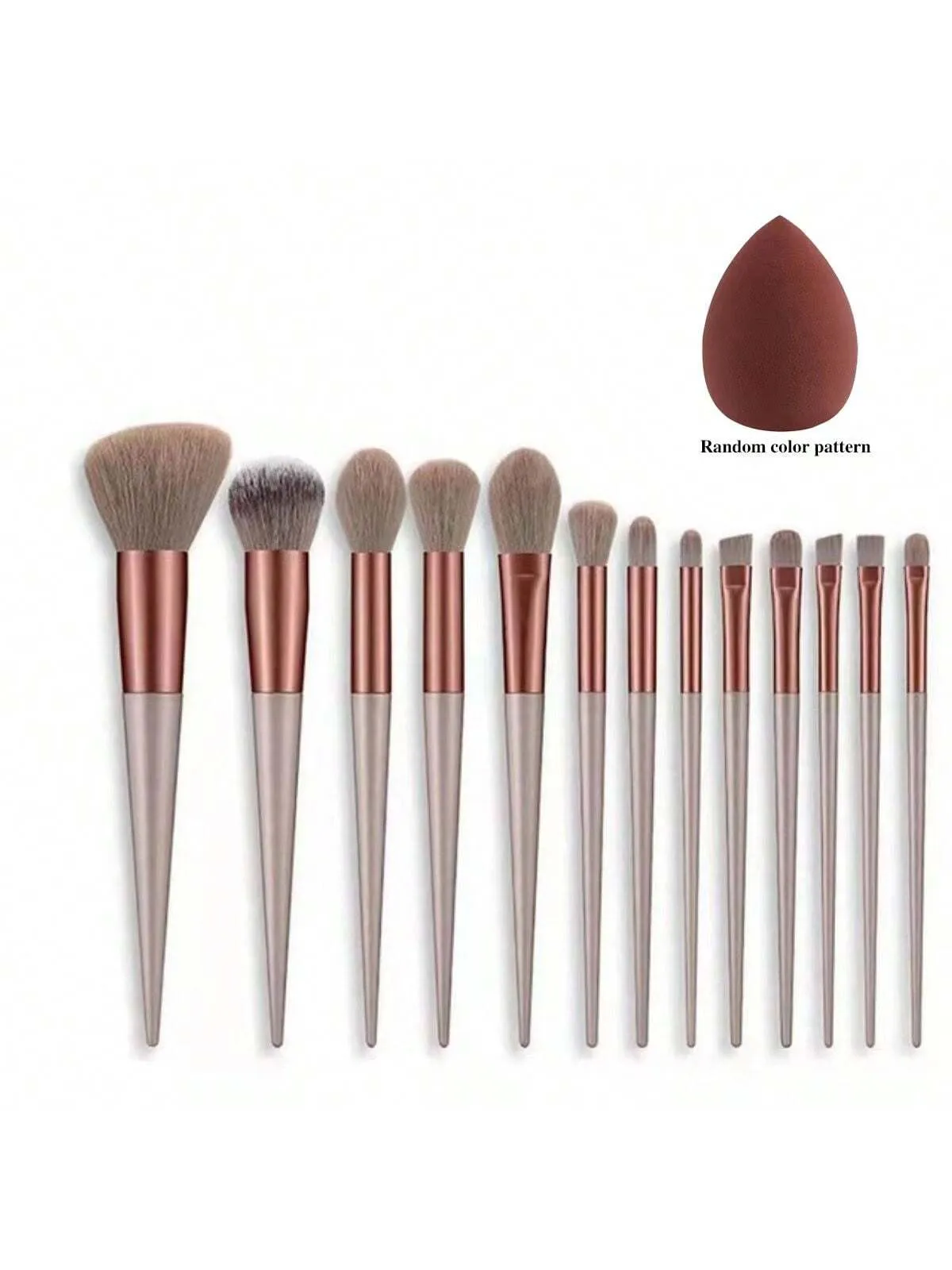 14pcs Makeup Brush Set, Including Coffee-Colored Powder Brush, Blush Brush, Contour Brush, Eye Shadow Brush, Sponge, Makeup Egg, Beginner Essential, Portable Storage Bag, Travel Makeup Tool