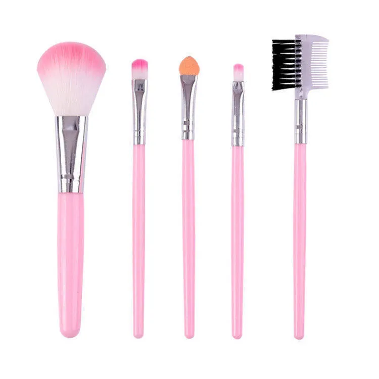 5 makeup brush set, pink and black eye shadow brush, lip brush, blush brush, eyelash brush, makeup brush