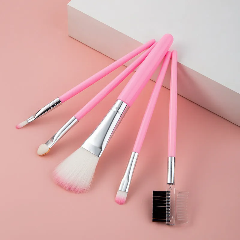 5 makeup brush set, pink and black eye shadow brush, lip brush, blush brush, eyelash brush, makeup brush