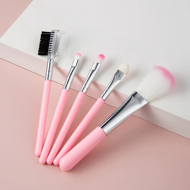 5 makeup brush set, pink and black eye shadow brush, lip brush, blush brush, eyelash brush, makeup brush