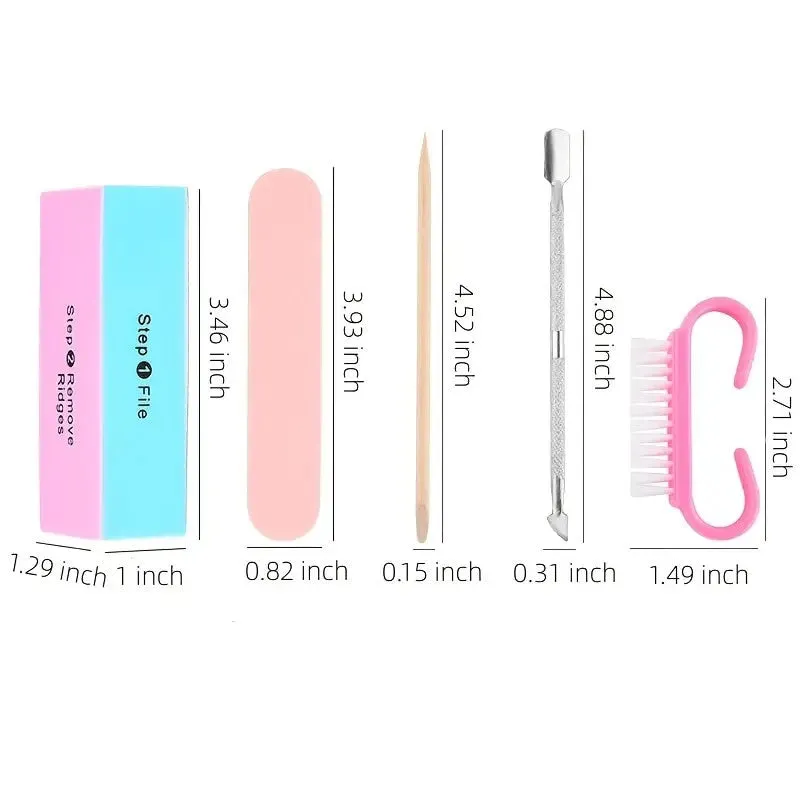 7 Pcs Manicure Set With Manicure Polishing Sponge Filings Nail Sanding Strip Portable Fingernail Cleaning Brushes Cuticle Pusher | Nail Kit