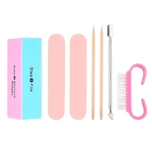 7 Pcs Manicure Set With Manicure Polishing Sponge Filings Nail Sanding Strip Portable Fingernail Cleaning Brushes Cuticle Pusher | Nail Kit