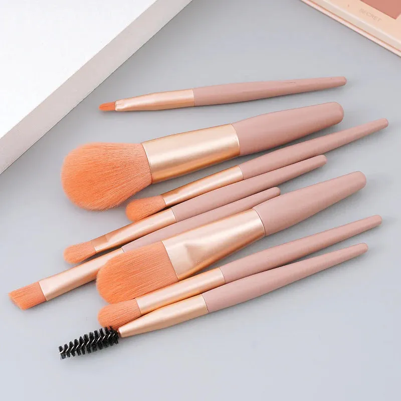 8pcs Fiber Wooden Handle Mini Makeup Brush Set