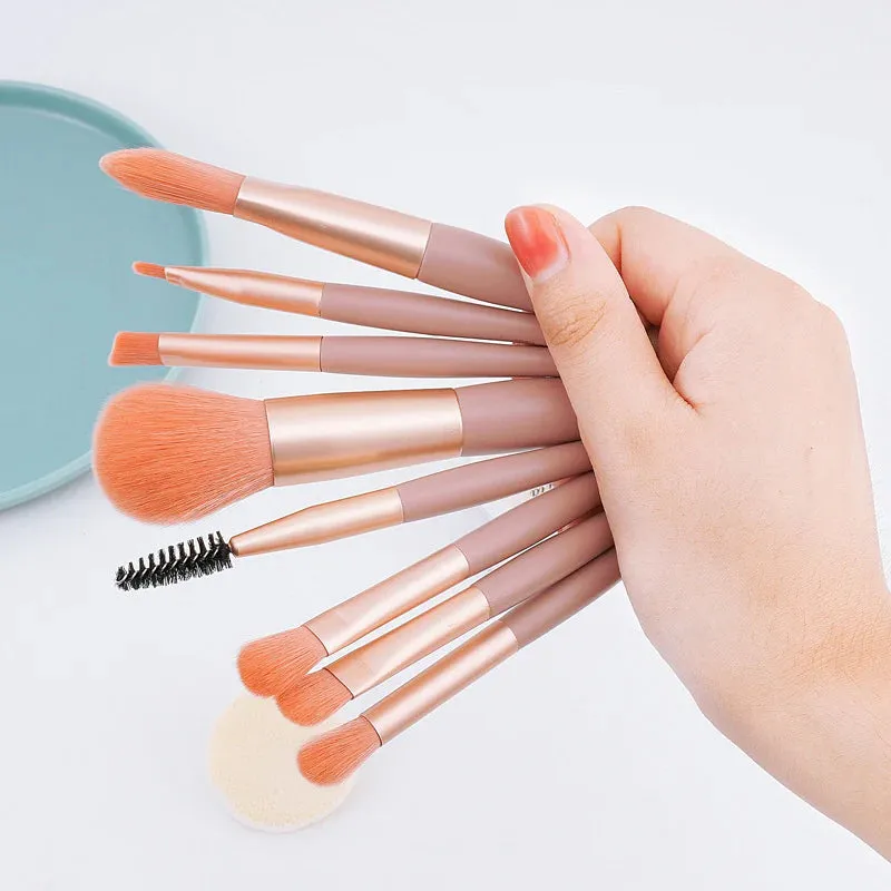 8pcs Fiber Wooden Handle Mini Makeup Brush Set