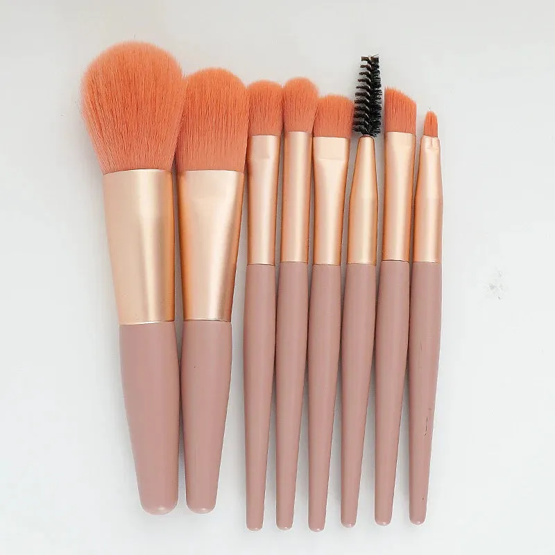 8pcs Fiber Wooden Handle Mini Makeup Brush Set