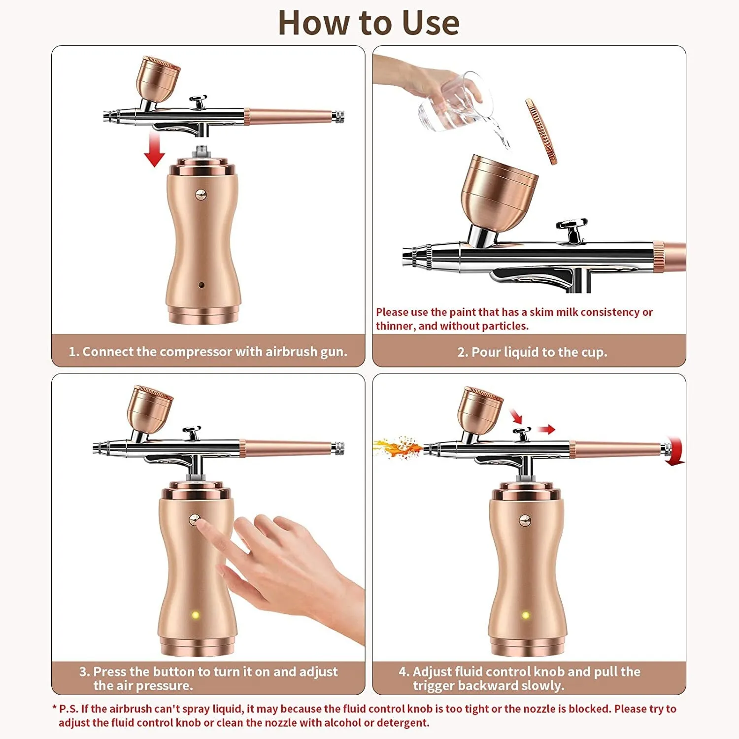 Airbrush Kit with Compressor | Portable Cordless Air Brush Gun Set for Painting 30PSI Gravity Feed Dual Action Mini