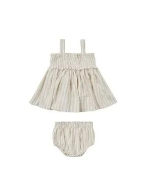 Baby Girls Dress | Mae Smoked Top and Bloomer- Ash Stripe | Quincy Mae