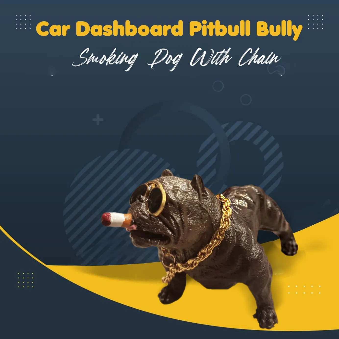 Car Dashboard Pitbull Bully Smoking Dog With Chain Multi