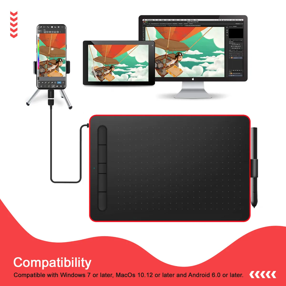 CASE U Graphics Tablet With Pen (12 Inch) - Red (WP9620)