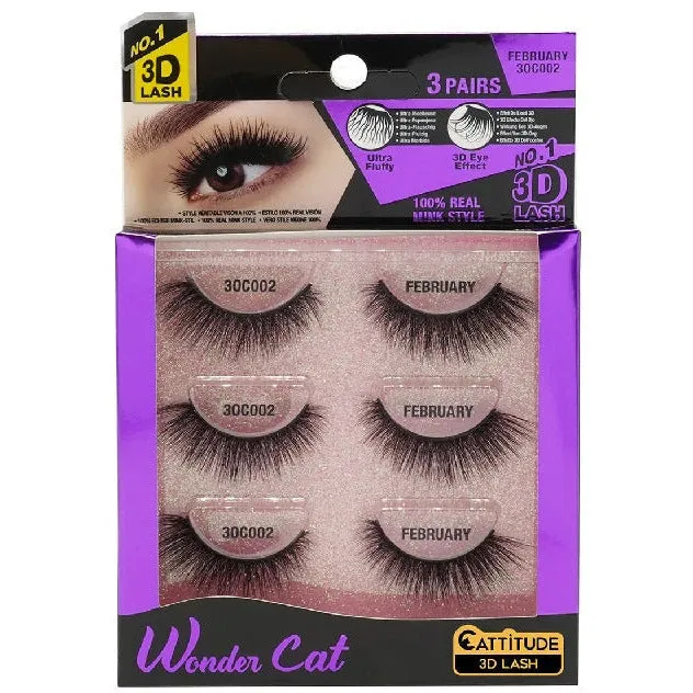 EBIN: Wonder Cat Faux Mink 3D Lashes - 3pack