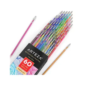 Gel Pens Ink Refills | 60 Individual | Color Bundle AcidFree & Non-Toxic | 0.8-1.0 mm Tips