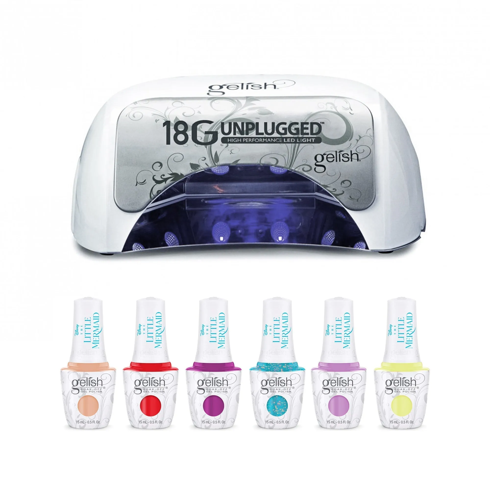 Gelish Splash Of Color (The Little Mermaid) Combo - Collection & 18G Light Plus Unplugged