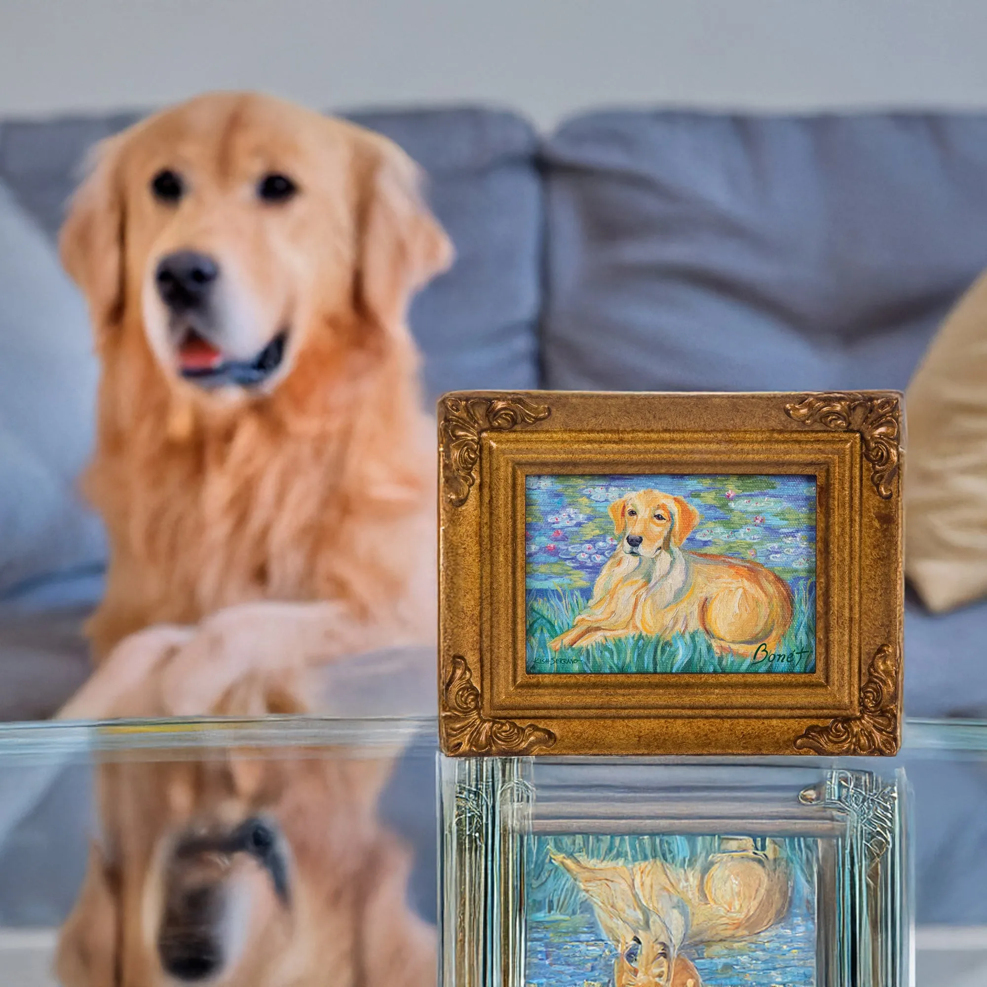 Golden Retriever Bonet - 3.5" x 5" Framed Canvas