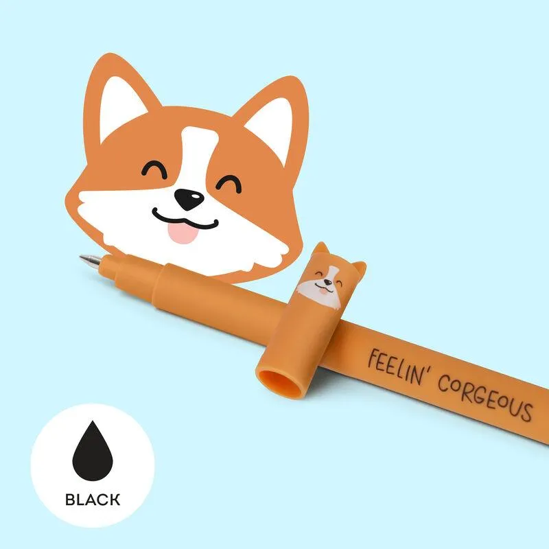 Legami Erasable Gel Pen - Corgi, Black Ink