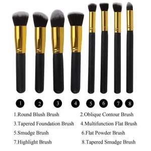 Magik Premium Synthetic 8 PCS Makeup Brushes (Golden Black)