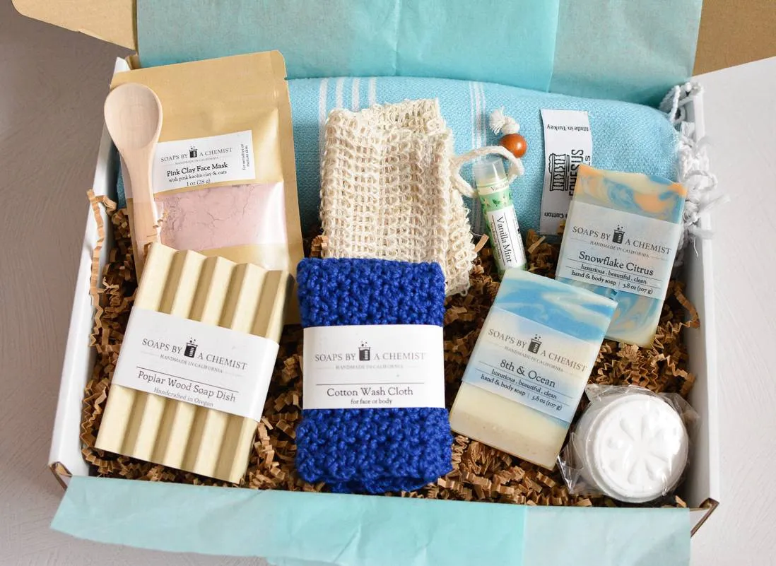 Ocean Blue Luxury Spa Gift Set w/Blue Turkish Towel