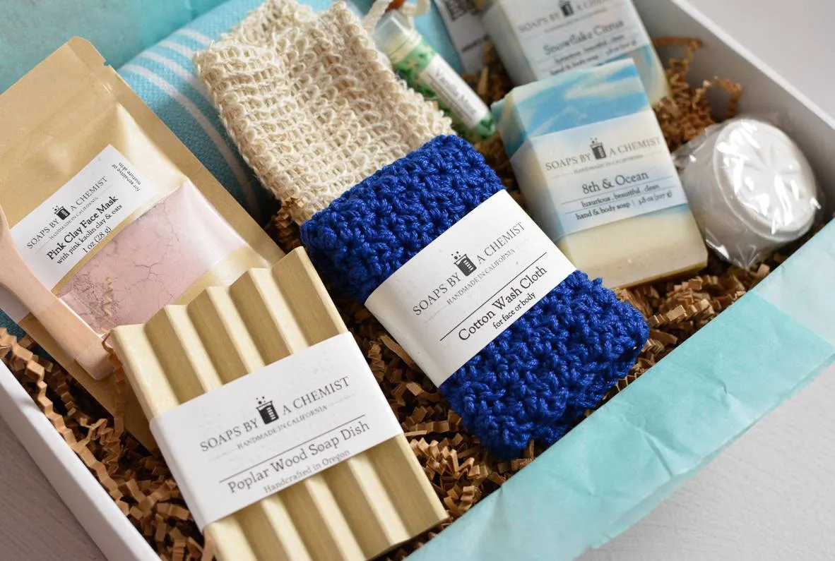 Ocean Blue Luxury Spa Gift Set w/Blue Turkish Towel