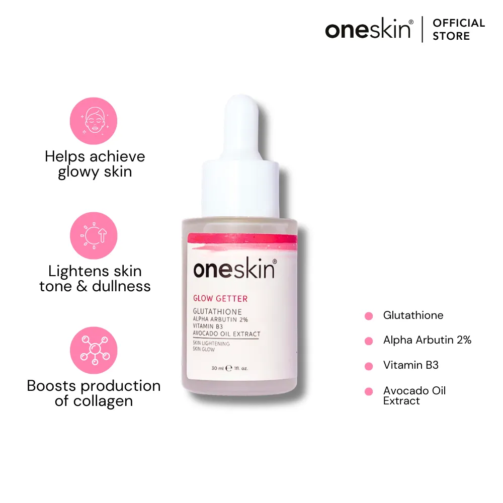 Oneskin Glow Getter - Glutathione Alpha Arbutin 2%, Vitamin B3, Avocado Oil Extract - 30ml