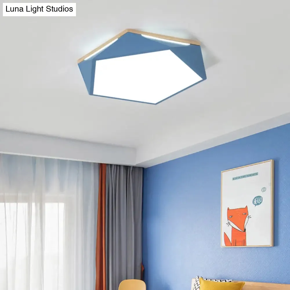 Pentagon LED Flush Mount Lamp in Acrylic White/Blue/Green - 12.5"/16.5"/20.5" Wide