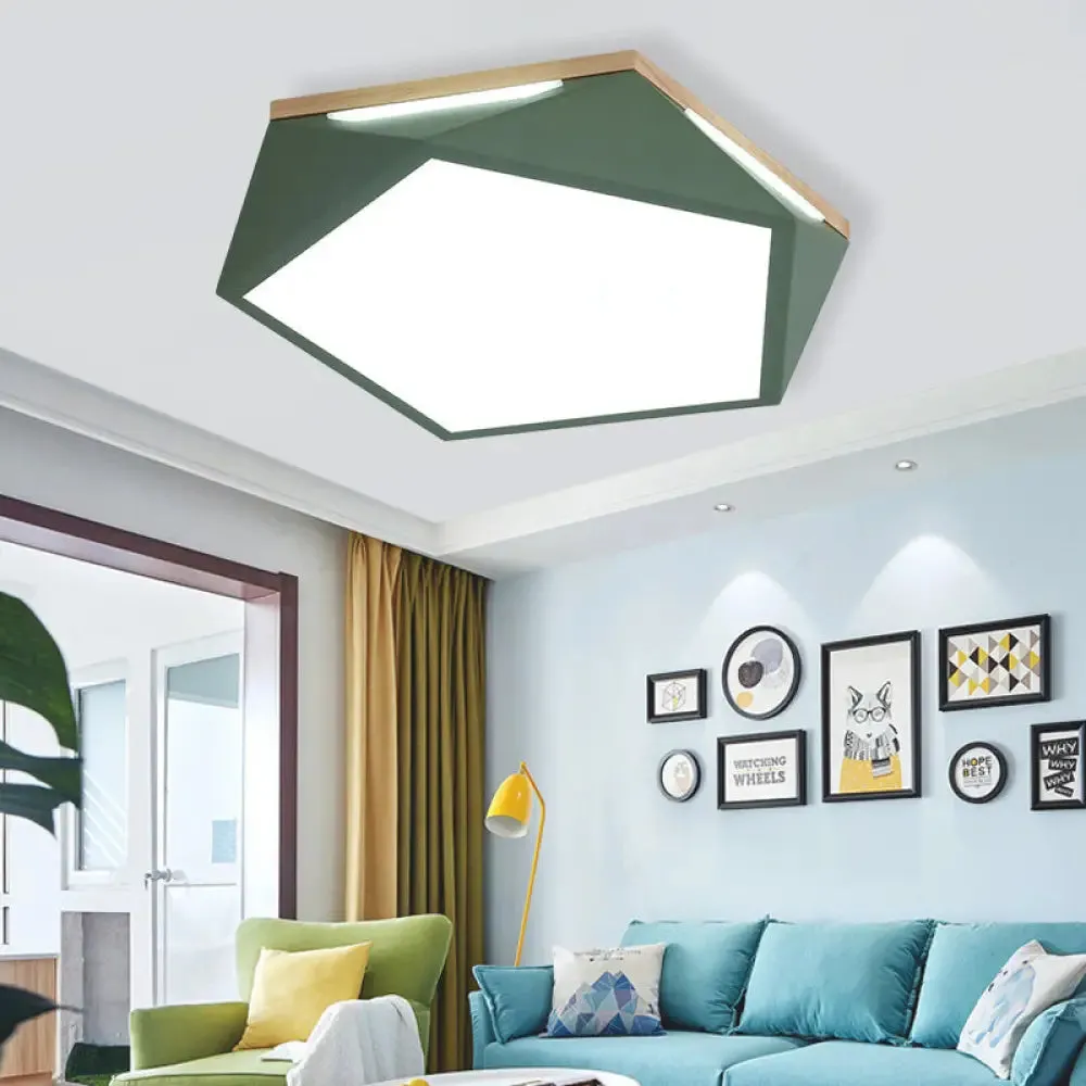 Pentagon LED Flush Mount Lamp in Acrylic White/Blue/Green - 12.5"/16.5"/20.5" Wide