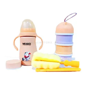 Portable Natural Baby Feeding Bottle Flask 3 in 1 - Brushes for cleaning | Milk formula dispenser | Best Infant Feeder