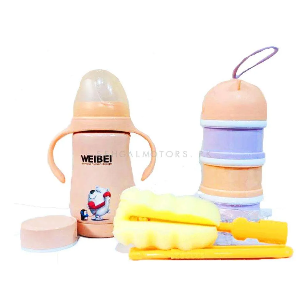 Portable Natural Baby Feeding Bottle Flask 3 in 1 - Brushes for cleaning | Milk formula dispenser | Best Infant Feeder