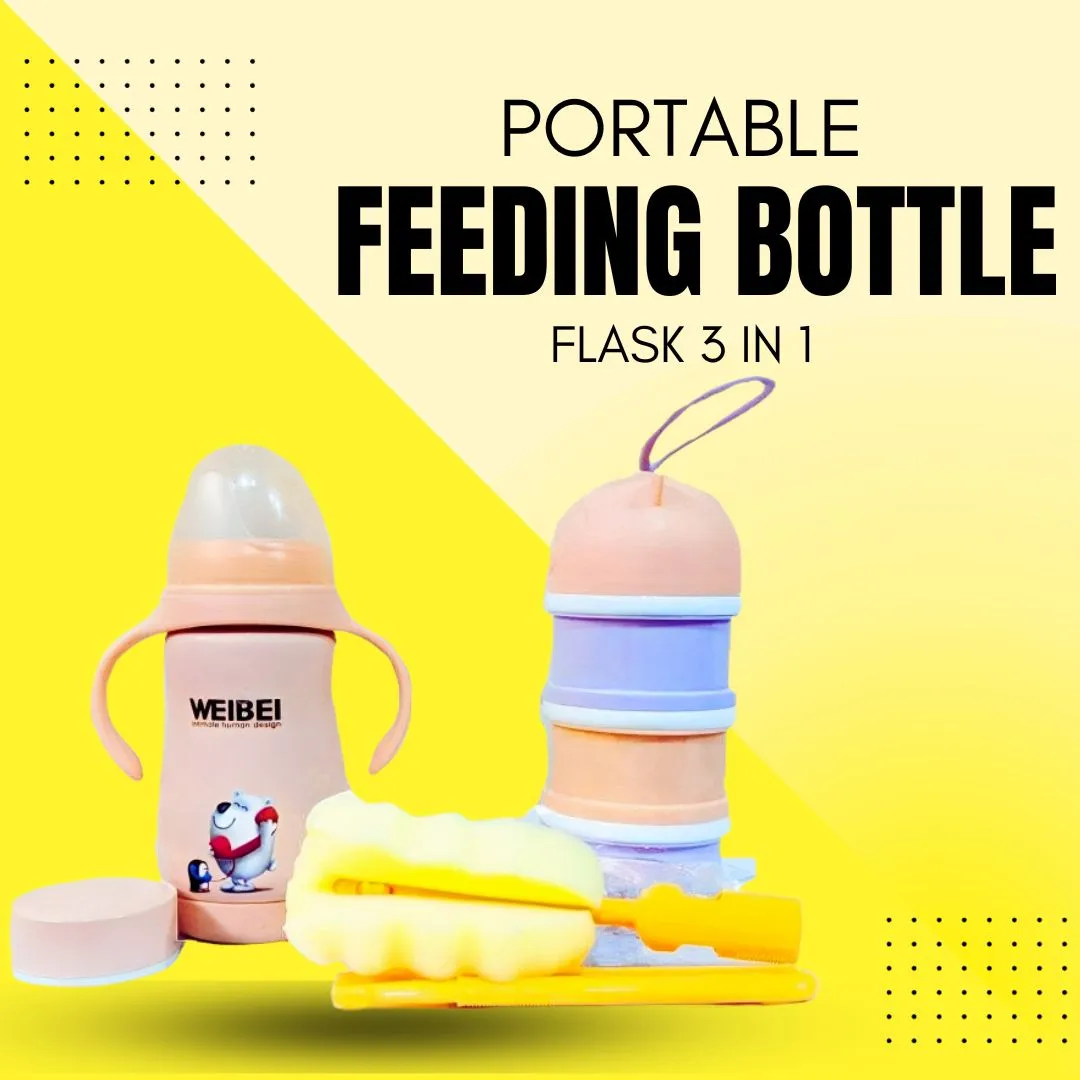 Portable Natural Baby Feeding Bottle Flask 3 in 1 - Brushes for cleaning | Milk formula dispenser | Best Infant Feeder