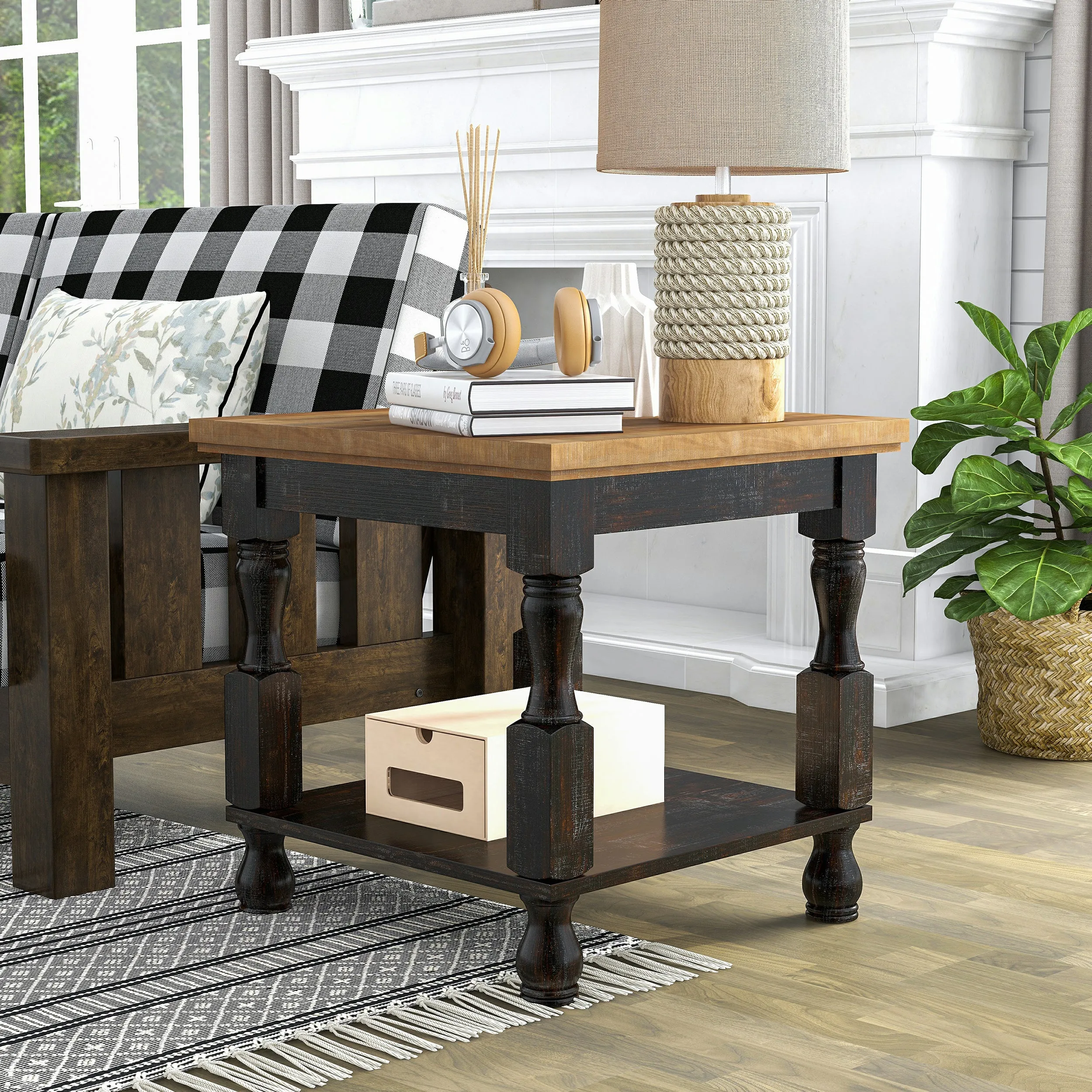 Resthane Farmhouse 24-in Square End Table with Open Shelf