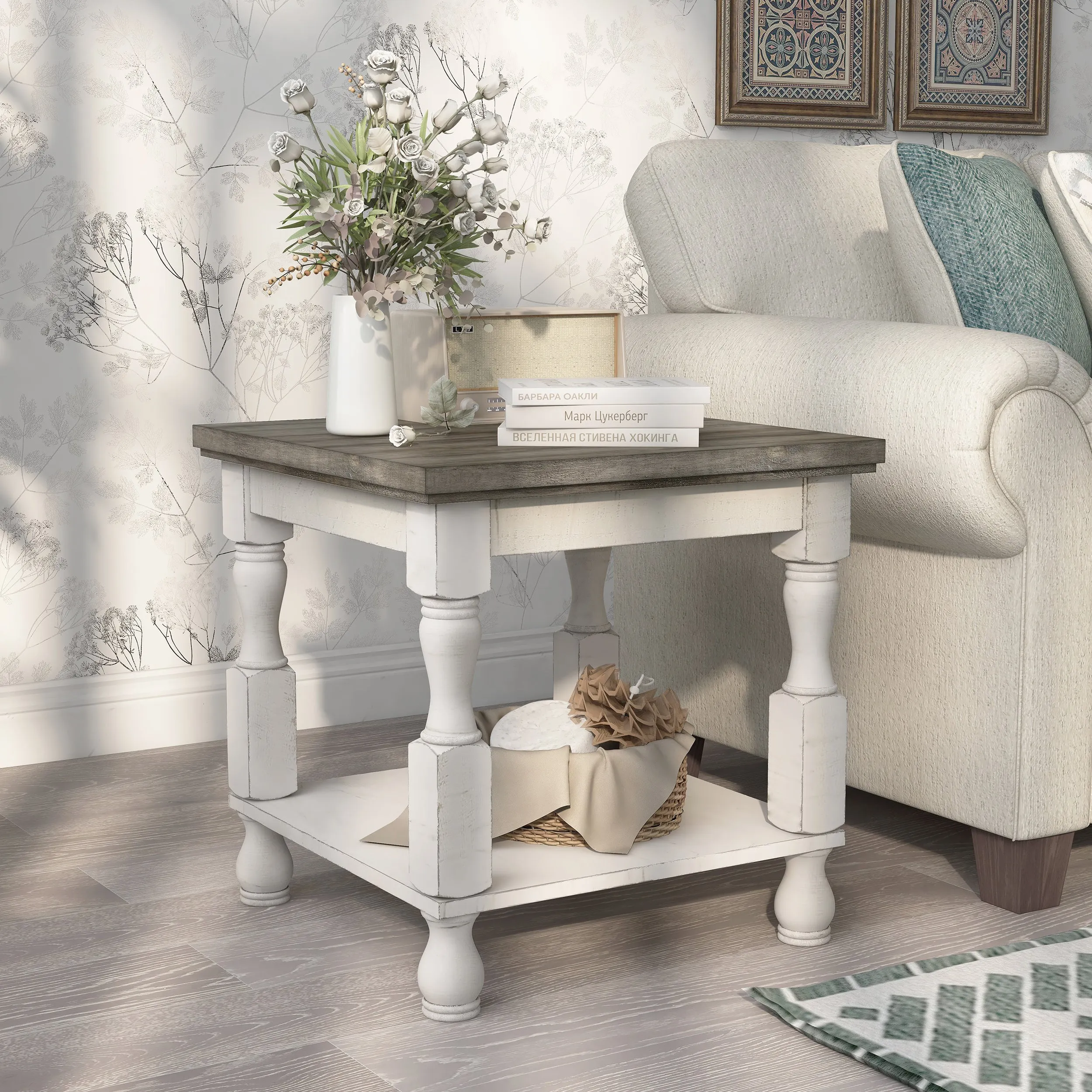 Resthane Farmhouse 24-in Square End Table with Open Shelf