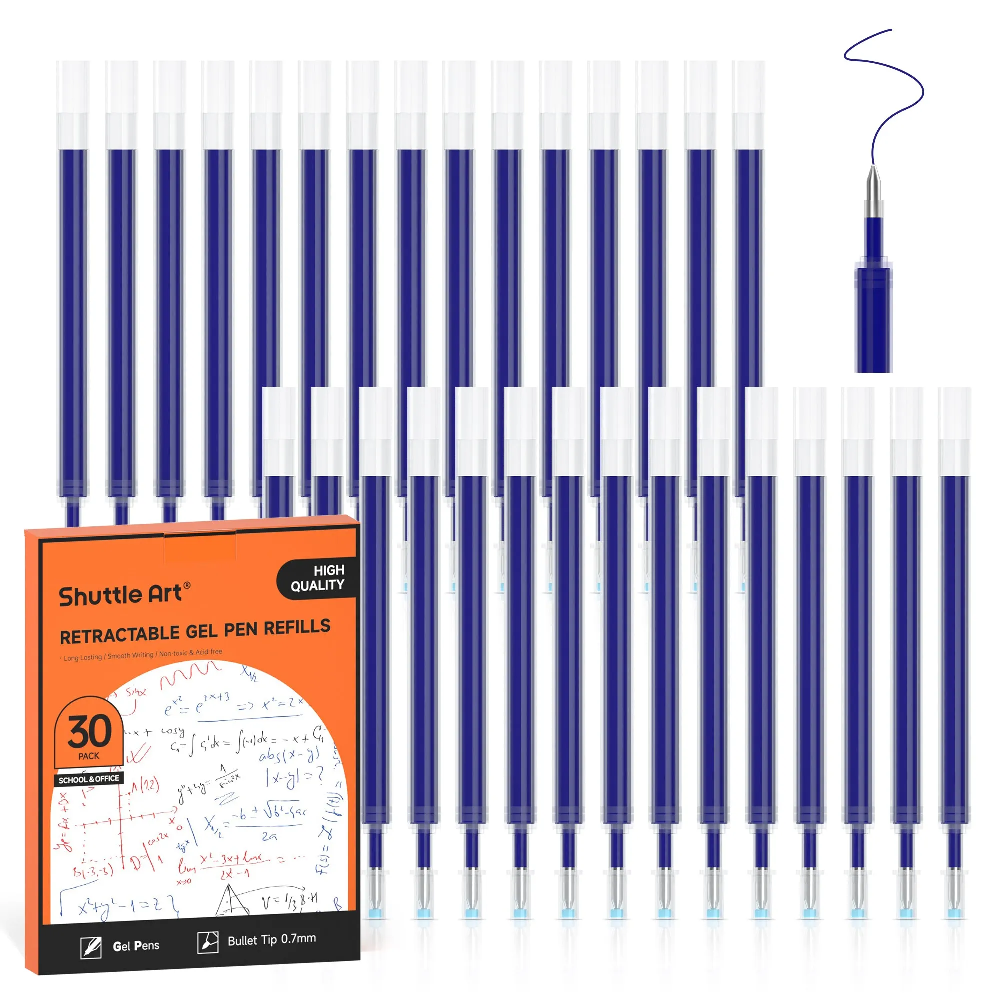 Retractable Gel Pen Refills - Set of 30 Blue