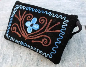 Soft Suede Flower Pattern Embroidered Handmade Coin Purse