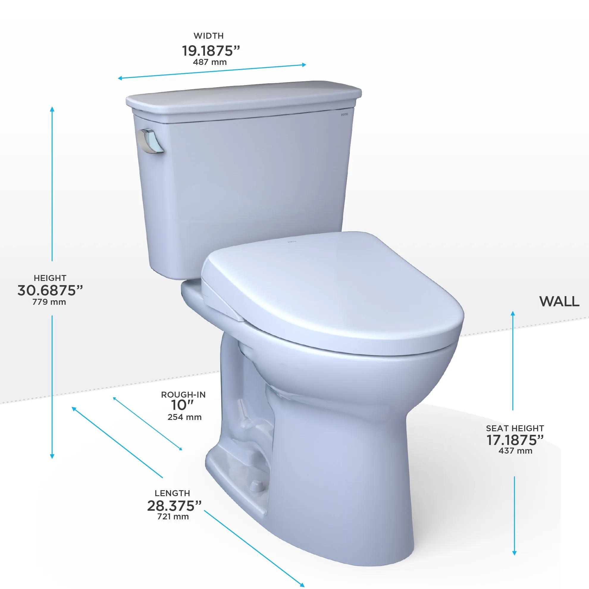 TOTO MW7864726CEFGA.10#01 Drake Transitional WASHLET  Two-Piece Toilet and S7 Bidet Seat with Auto Flush, Cotton White